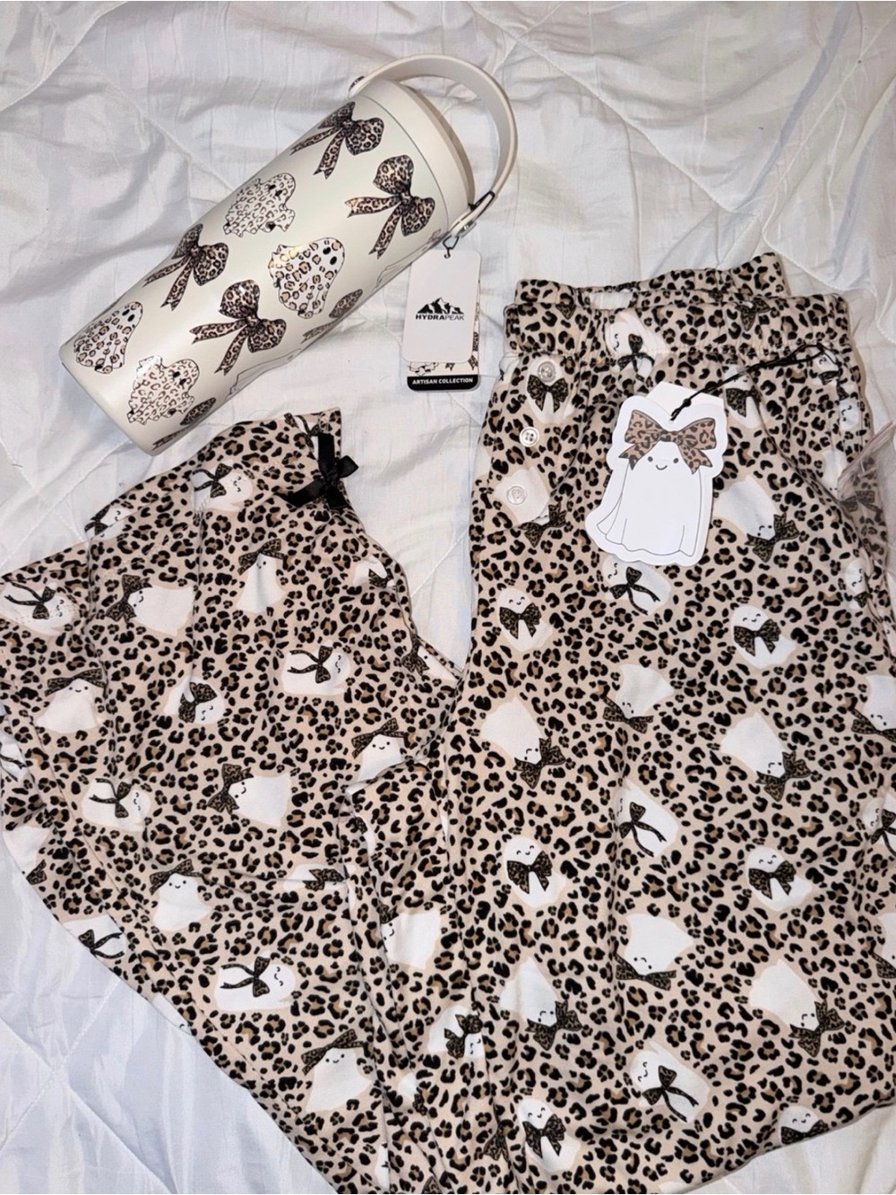 Bundle - Leopard Bow ghost Print Pajama pants and tumbler